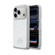 Maska Karl Lagerfeld Croco KL Script Logo MagSafe za iPhone 17 Pro srebrna