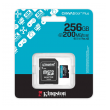 Micro SD kartica Kingston 256GB, Canvas Go! Plus, Class10 UHS-I U3 V30 A2, Read up to 200MB/160MB s, for 4K and FullHD video recording adapter