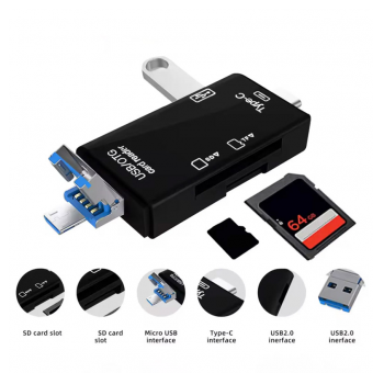 Citac kartica USB 6u1 OTG crni
