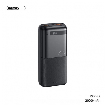 Power bank prenosiva baterija REMAX Piloteer Series RPP-72 20W+22.5W Fast Charging 20000mAh crni