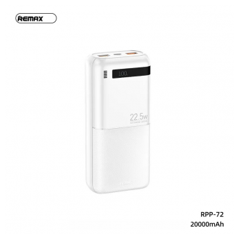 Power bank prenosiva baterija REMAX Piloteer Series RPP-72 20W+22.5W Fast Charging 20000mAh beli