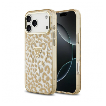 Maska Guess IML Leopard Glitter Triangle MagSafe za iPhone 17 Pro Max/ 18 Pro Max braon