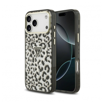 Maska Guess IML Leopard Glitter Triangle MagSafe za iPhone 17 Pro Max/ 18 Pro Max crna