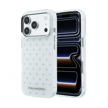 Maska Karl Lagerfeld IML Rhinestones Allover and Electroplated Logo za iPhone 17 Pro/ 18 Pro bela