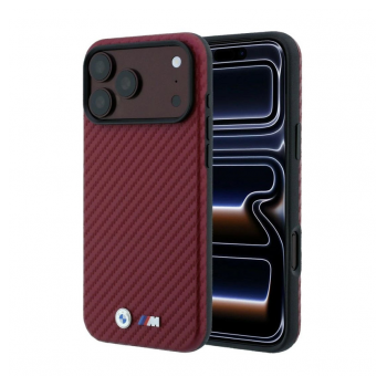 Maska BMW M Carbon Metal Logo MagSafe za iPhone 17 Pro Max/ 18 Pro Max burgundy
