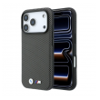 Maska BMW M Quadrille Kevlar Metal Logo MagSafe za iPhone 17 Pro Max/ 18 Pro Max siva
