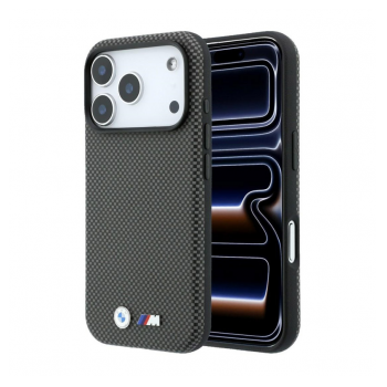 Maska BMW M Quadrille Kevlar Metal Logo MagSafe za iPhone 17 Pro Max/ 18 Pro Max siva
