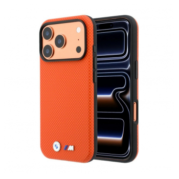 Maska BMW M Quadrille Kevlar Metal Logo MagSafe za iPhone 17 Pro Max/ 18 Pro Max narandzasta