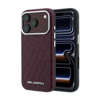 Maska Karl Lagerfeld Grained Allover Logo Metal Elongated Magsafe iPhone 17 Pro Max/ 18 Pro Max burgundy