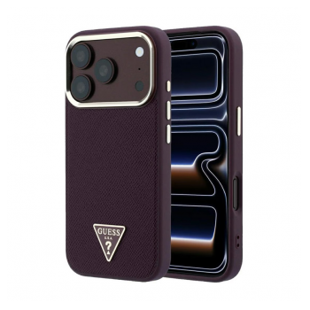 Maska Guess Grained Triangle Logo MagSafe za iPhone 17 Pro/ 18 Pro burgundy