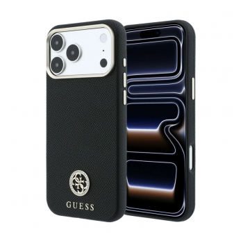 Maska Guess Grained Round Strass Logo MagSafe do iPhone 17 Pro/ 18 Pro crna