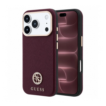 Maska Guess Grained Round Strass Logo MagSafe do iPhone 17 Pro Max/ 18 Pro Max burgundy