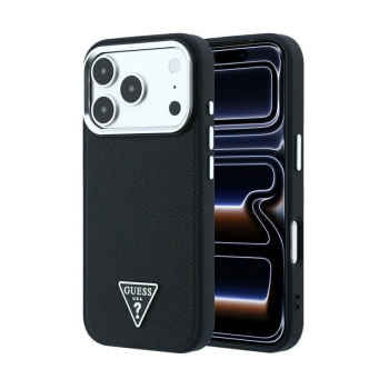 Maska Guess Grained Triangle Logo MagSafe za iPhone 17 Pro Max/ 18 Pro Max crna