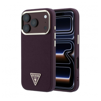 Maska Guess Grained Triangle Logo MagSafe za iPhone 17 Pro Max/ 18 Pro Max burgundy