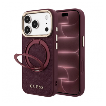 Maska Guess Ring Stand 360 Grained Classic Logo MagSafe za iPhone 17 Pro Max/ 18 Pro Max burgundy