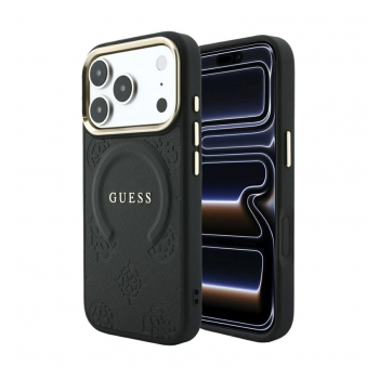 Maska Guess Saffiano Peony & Ring MagSafe za iPhone 17 Pro/ 18 Pro crna
