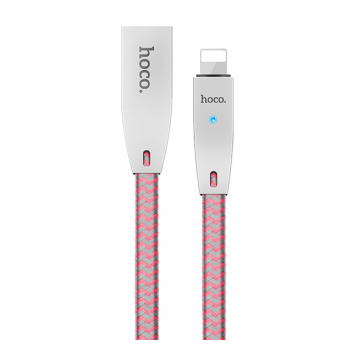 USB kabel Hoco U11 Zinc Alloy Reflective Knitted iPhone Lightning pink.